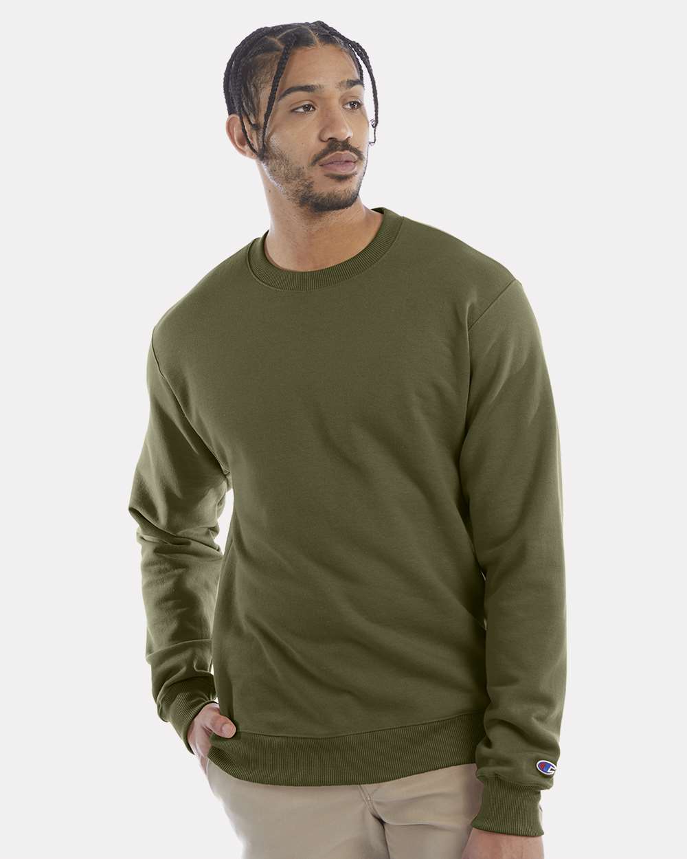 Men's Powerblend® Crewneck Sweatshirt - OnModelFront - B21284683 - Fresh Olive