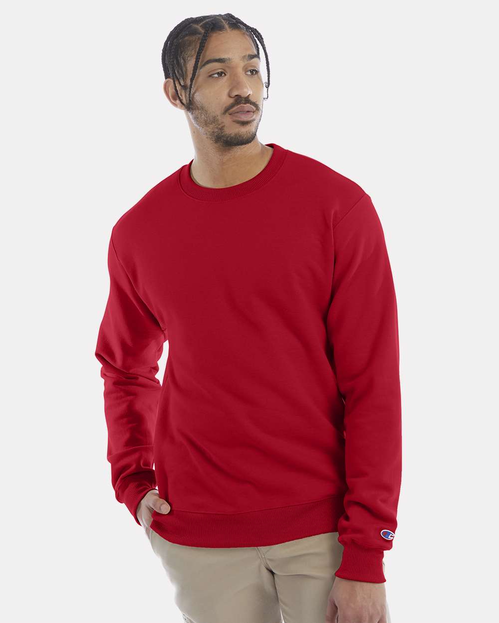 Men's Powerblend® Crewneck Sweatshirt - OnModelFront - B21284703 - Scarlet