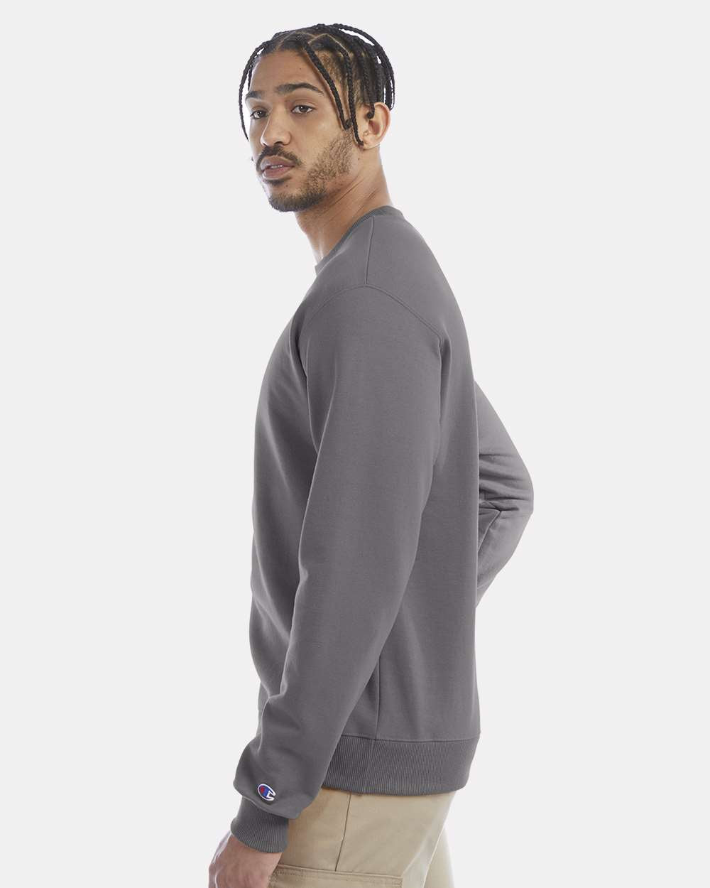 Men's Powerblend® Crewneck Sweatshirt - OnModelSide - B21284133 - Stone Grey