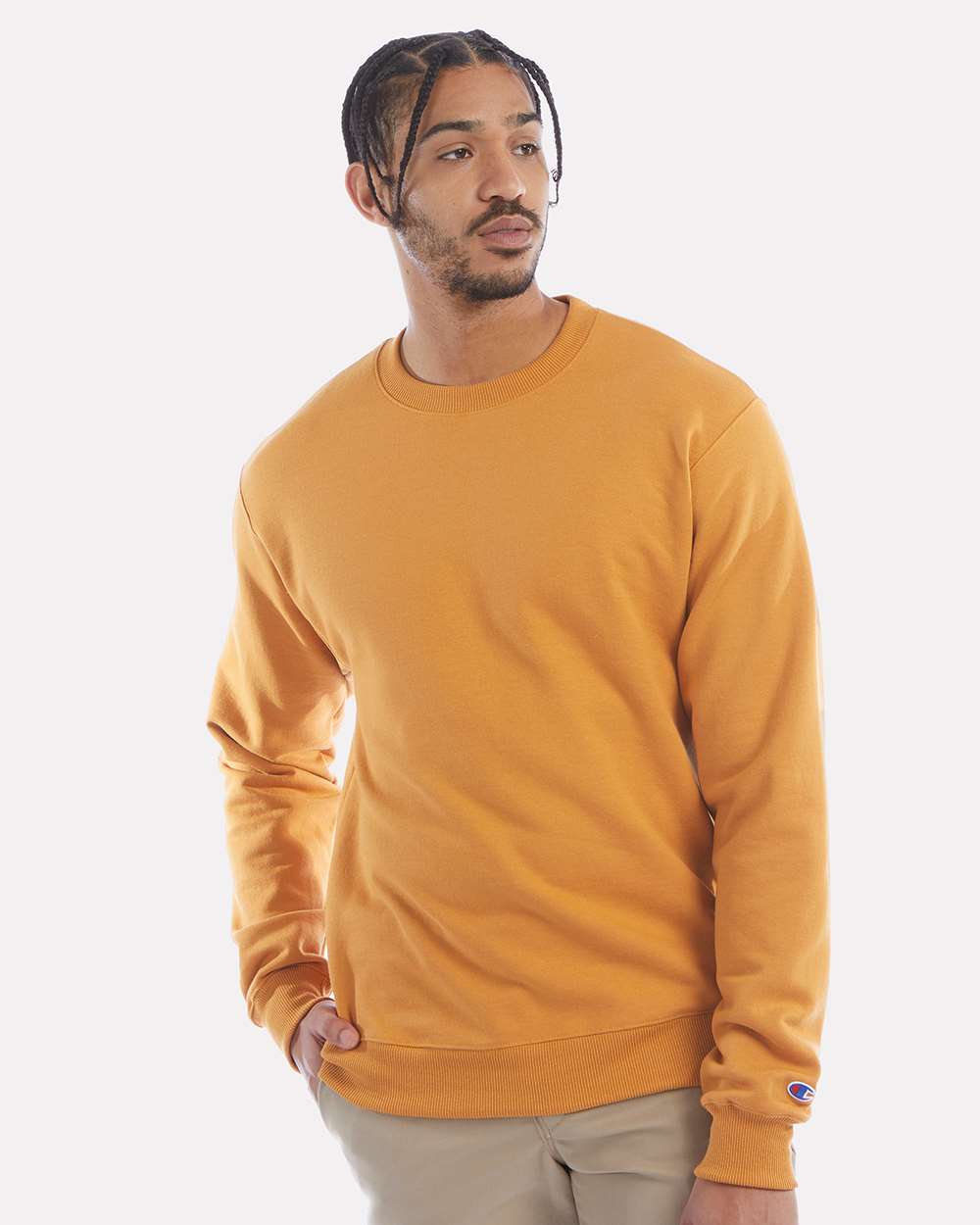 Men's Powerblend® Crewneck Sweatshirt - OnModelSide - B21284143 - Gold Glint