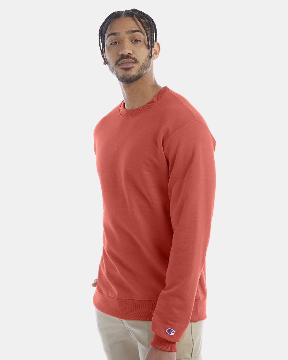 Men's Powerblend® Crewneck Sweatshirt - OnModelSide - B21284173 - Red River Clay