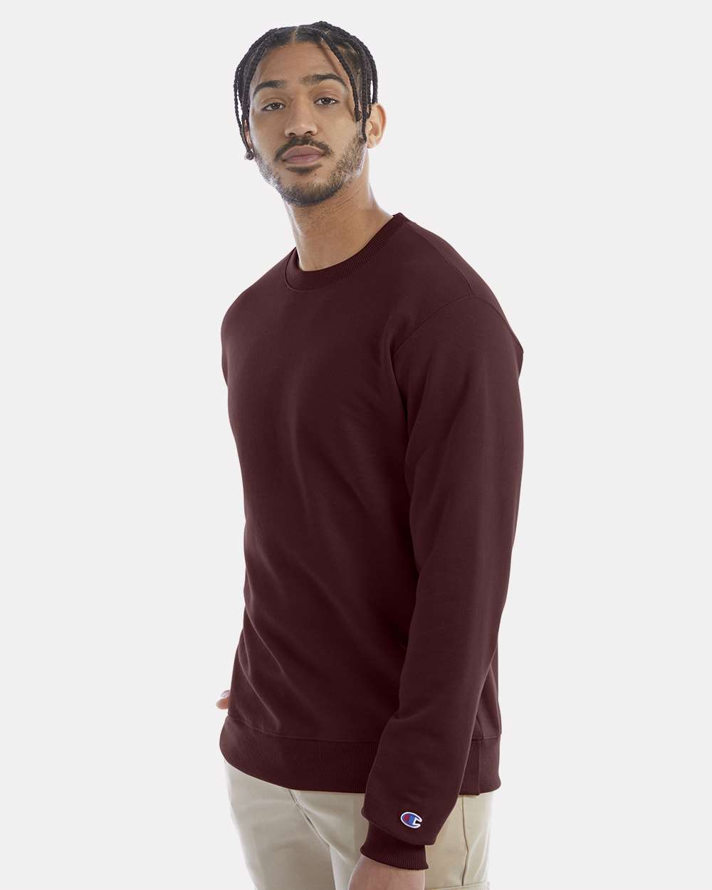 Men's Powerblend® Crewneck Sweatshirt - OnModelSide - B21284533 - Maroon