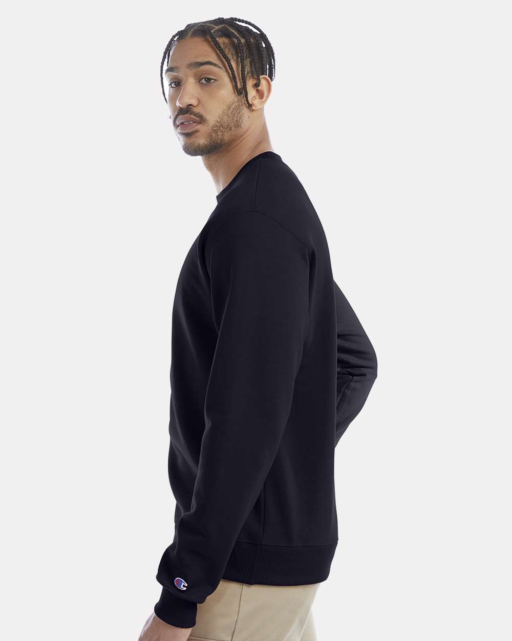 Men's Powerblend® Crewneck Sweatshirt - OnModelSide - B21284653 - Navy