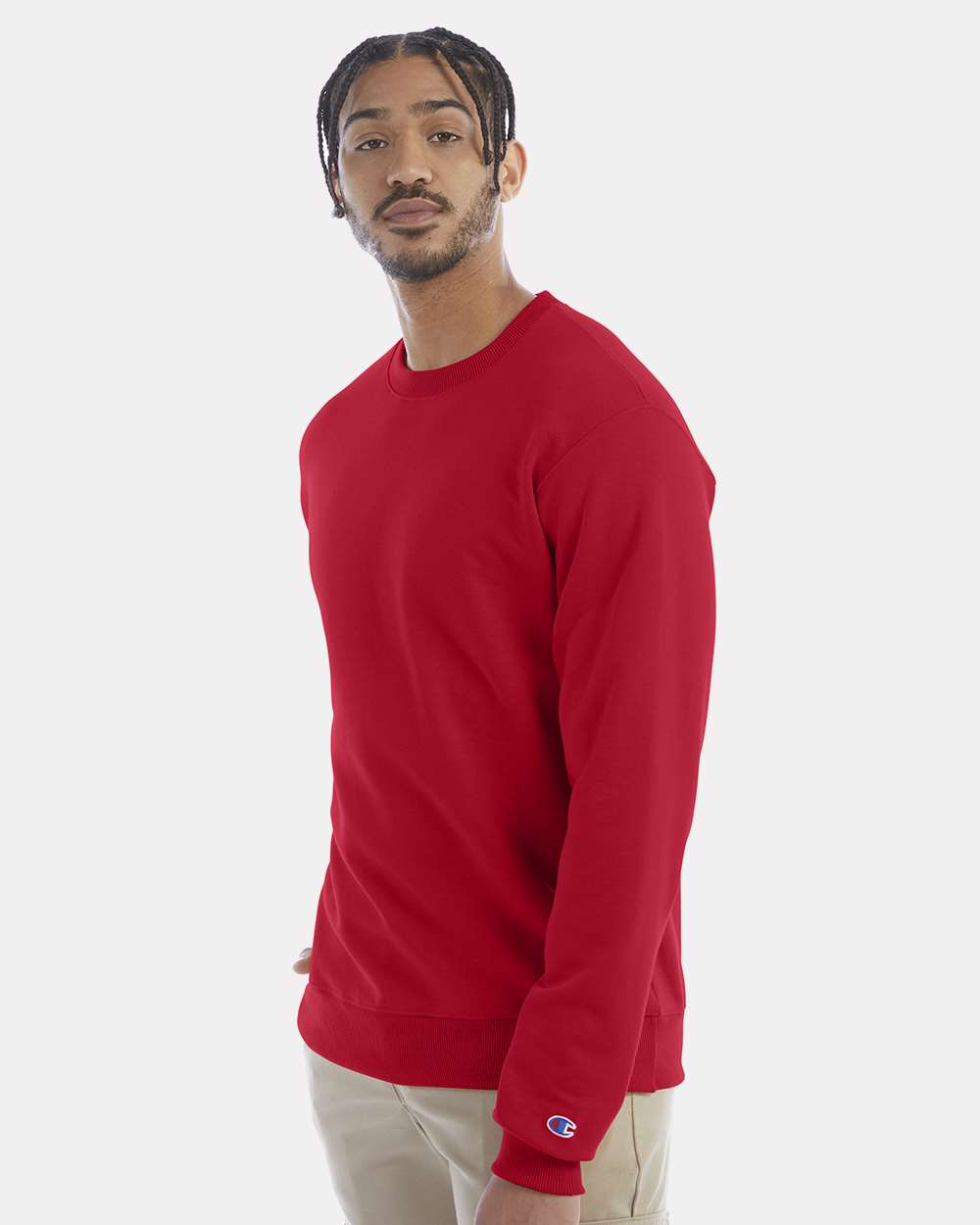 Men's Powerblend® Crewneck Sweatshirt - OnModelSide - B21284703 - Scarlet