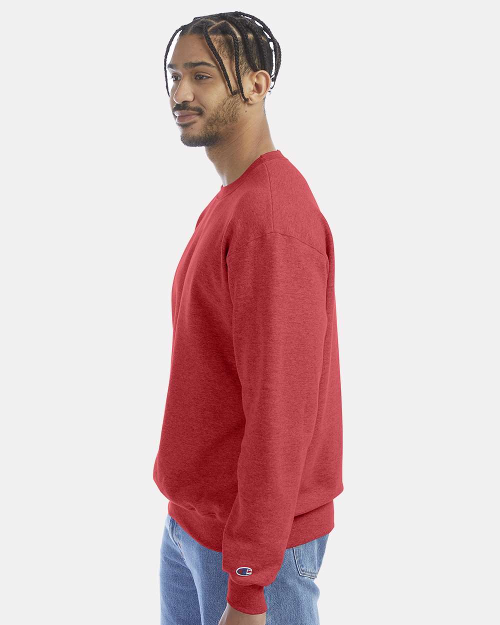 Men's Powerblend® Crewneck Sweatshirt - OnModelSide - B21284717 - Scarlet Heather