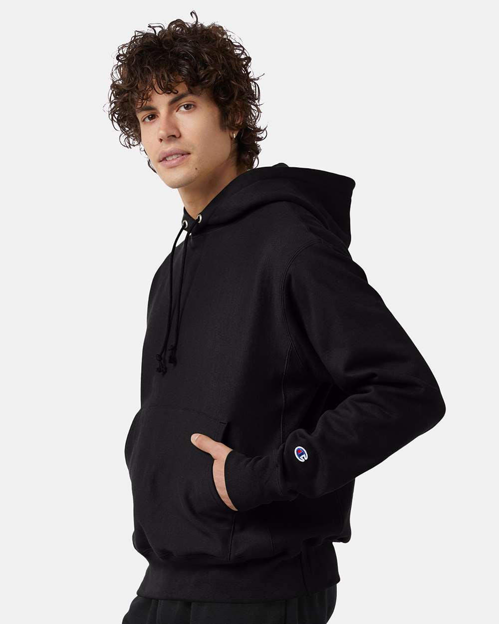 Unisex Reverse Weave® Hooded Sweatshirt - OnModelSide - B20484503 - Black