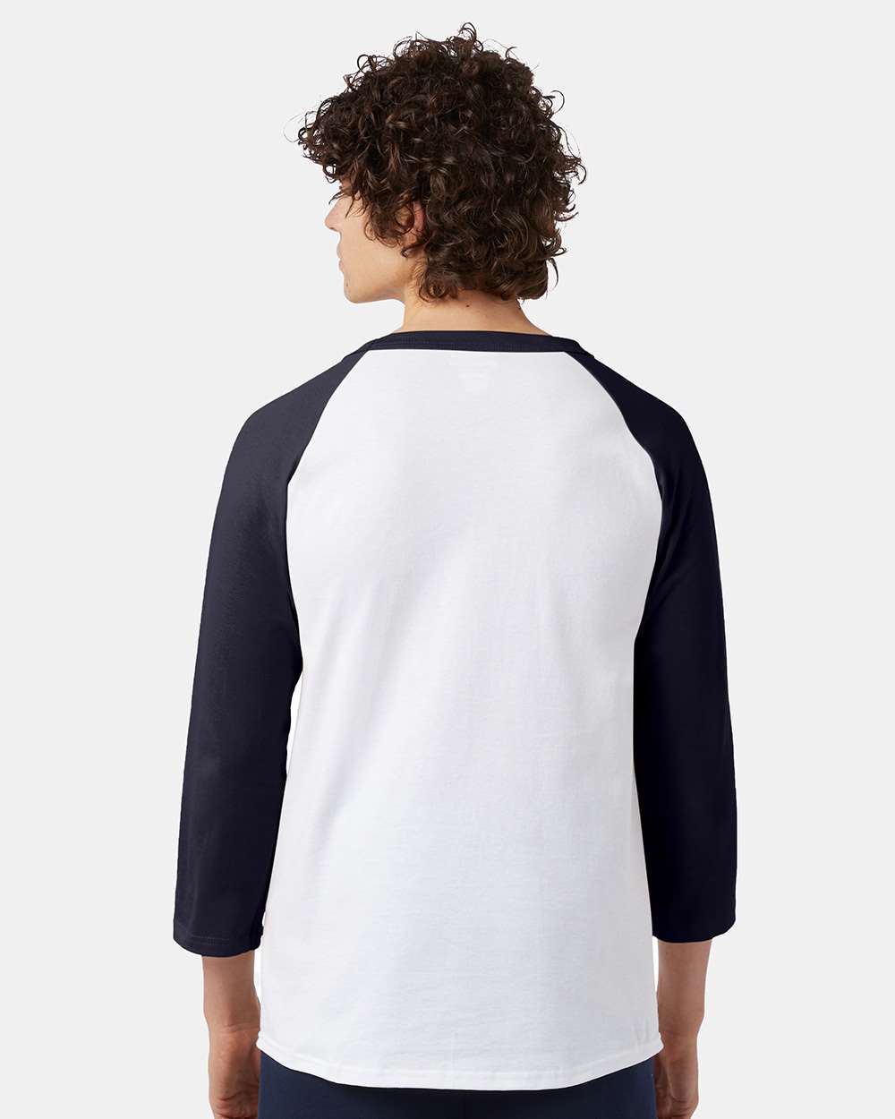 Unisex Raglan Sleeve Baseball T-Shirt - OnModelBack - B04884653 - White/ Navy