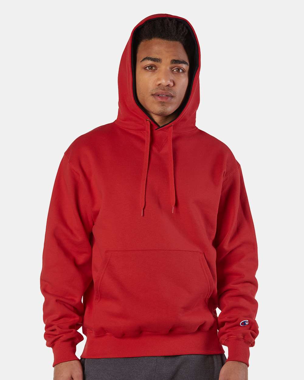 Men's Cotton Max Hooded Sweatshirt - OnModelFront - B21584703 - Scarlet