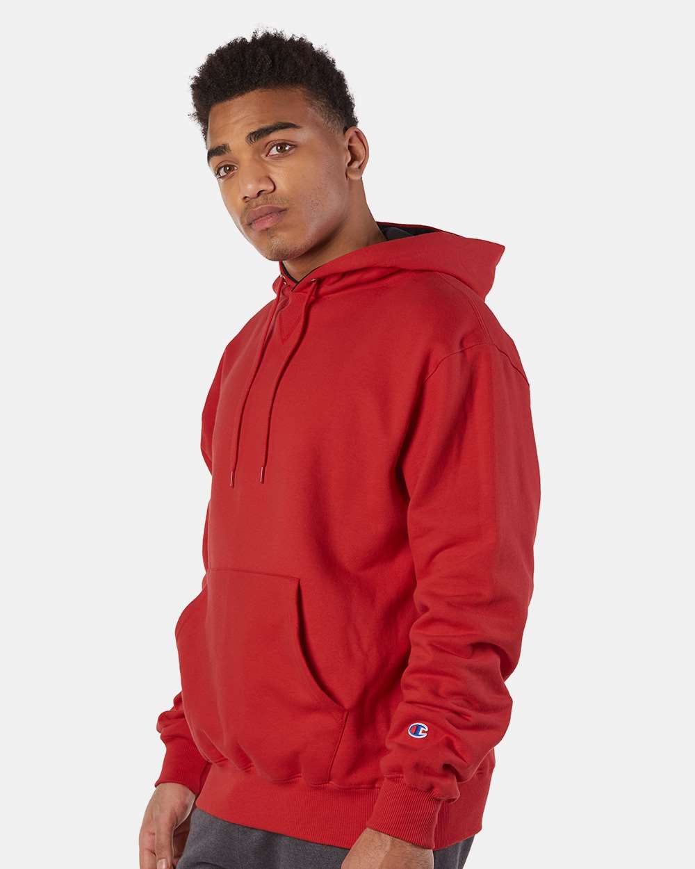 Men's Cotton Max Hooded Sweatshirt - OnModelSide - B21584703 - Scarlet