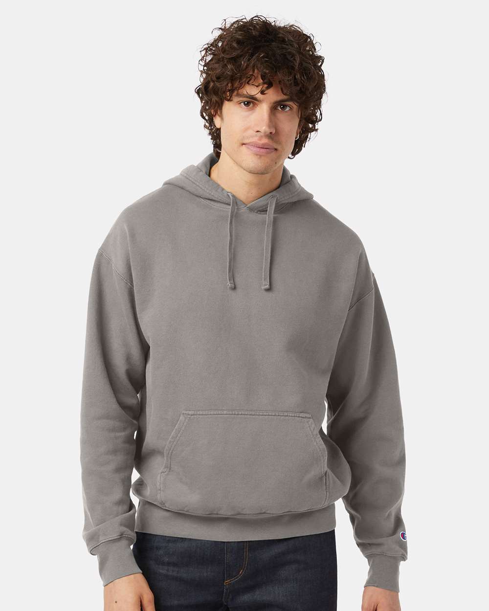 Unisex Garment-Dyed Hooded Sweatshirt - OnModelFront - B00584583 - Concrete