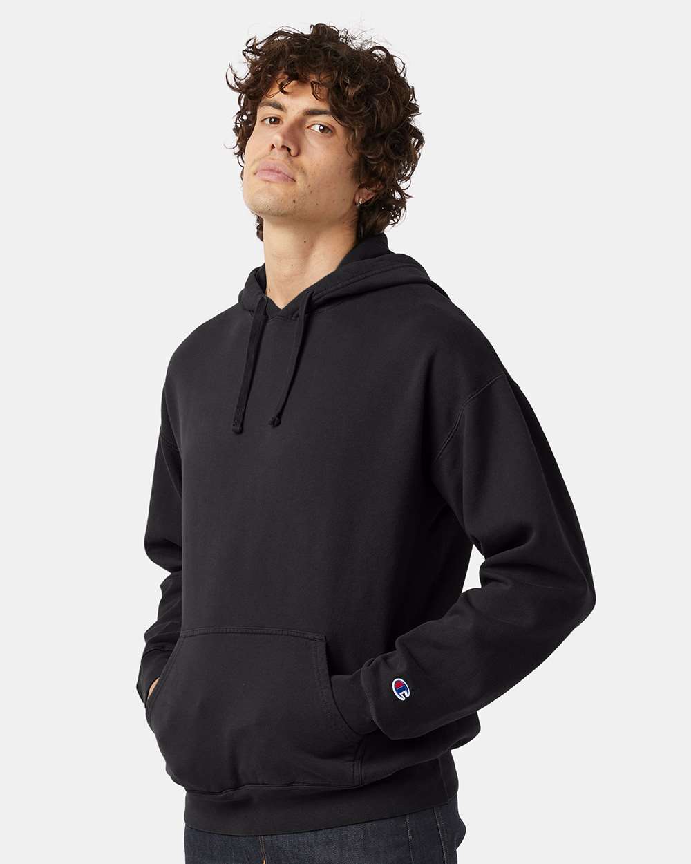 Unisex Garment-Dyed Hooded Sweatshirt - OnModelSide - B00584503 - Black