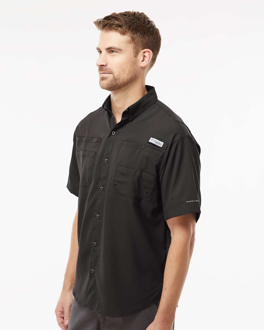 Men's PFG Tamiami™ II Short Sleeve Shirt - OnModelSide - B14324503 - Black