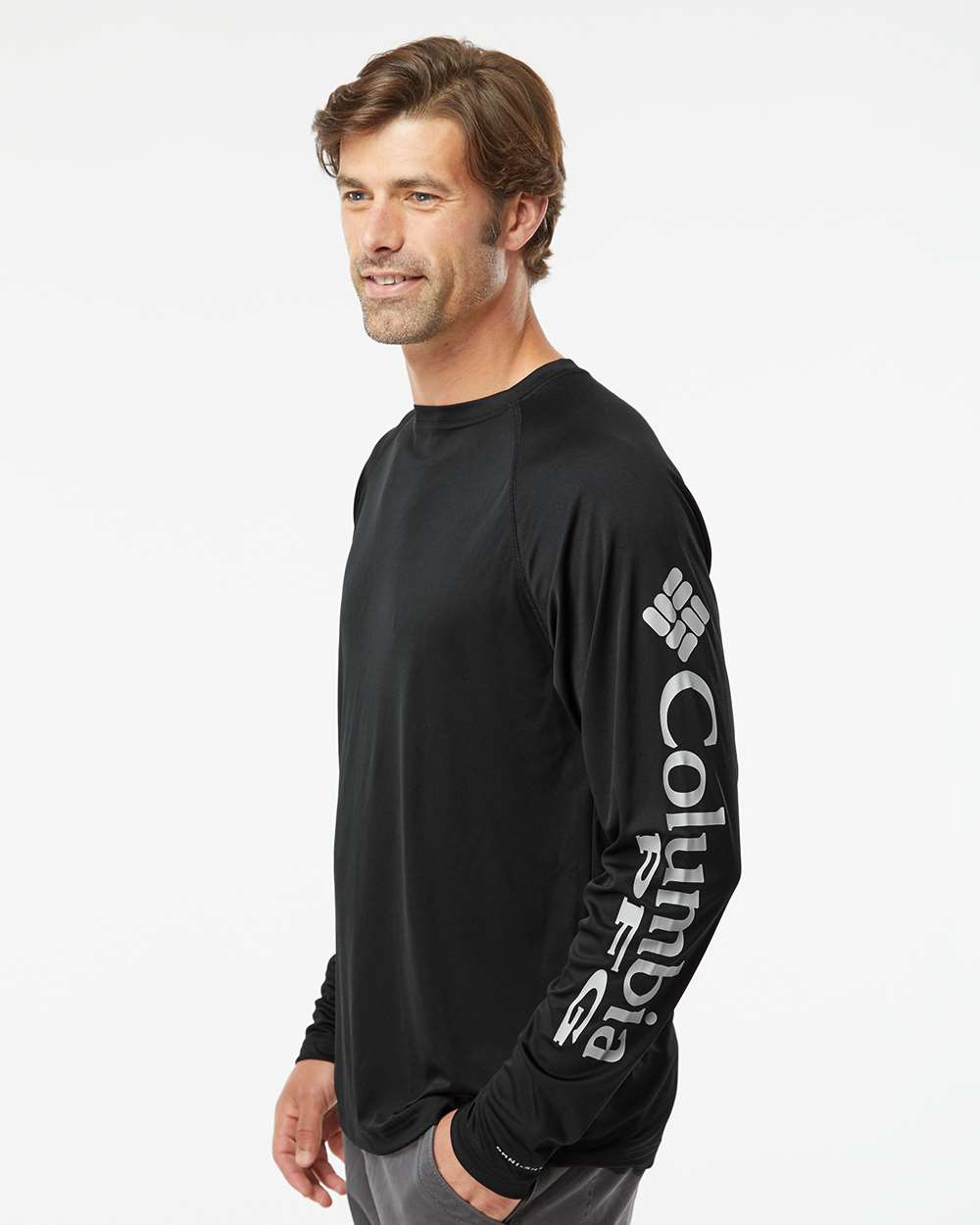 Men's PFG Terminal Tackle™ Long Sleeve T-Shirt - OnModelSide - B14624503 - Black/ Cool Grey
