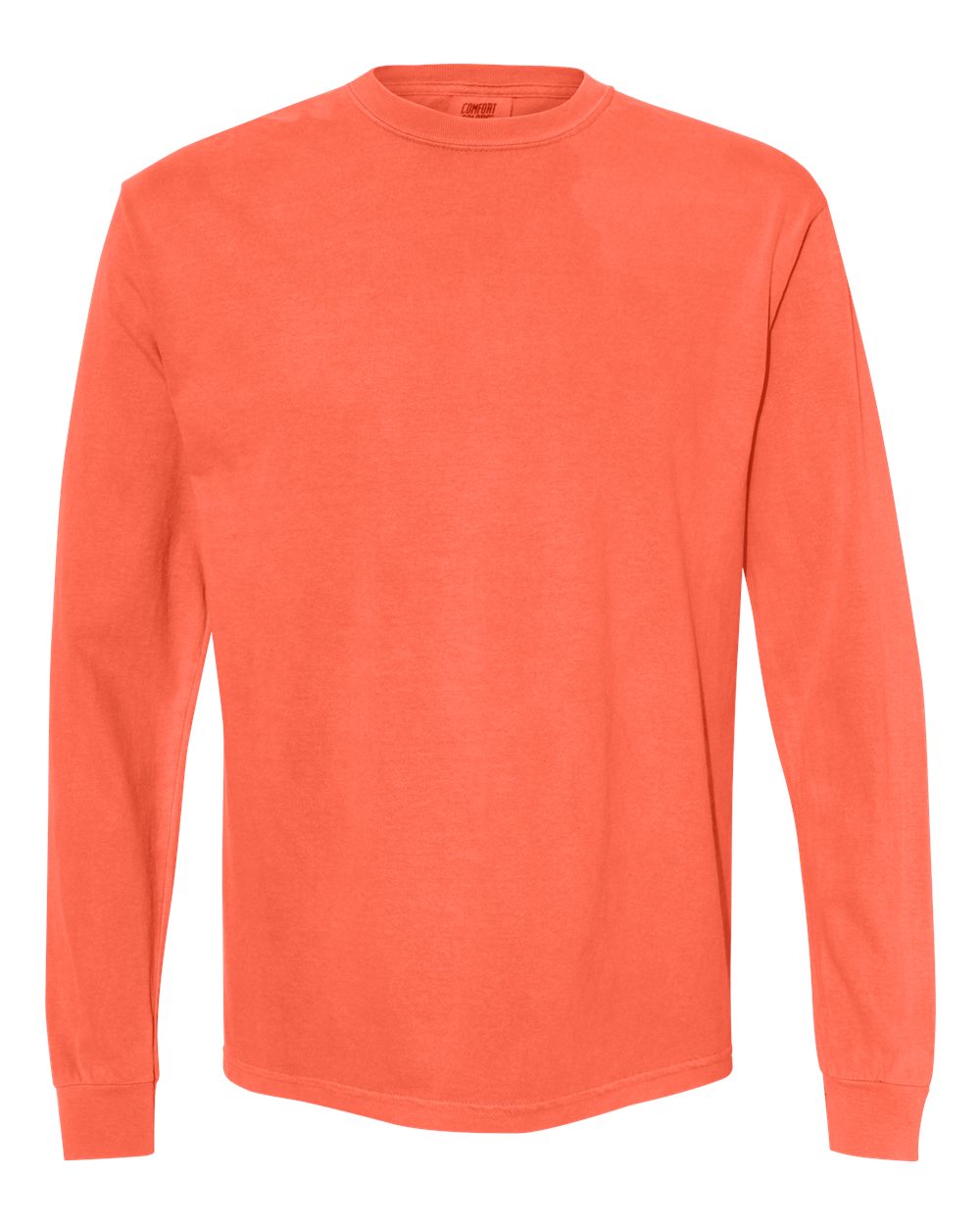 Garment-Dyed Heavyweight Long Sleeve T-Shirt - Front - B08108153 - Neon Red Orange