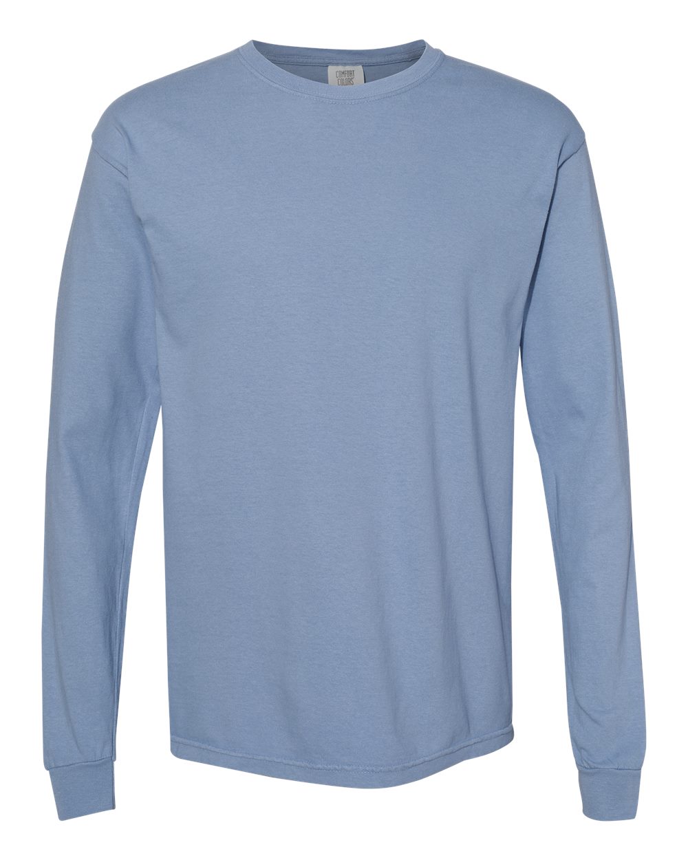 Garment-Dyed Heavyweight Long Sleeve T-Shirt - Front - B08108263 - Washed Denim