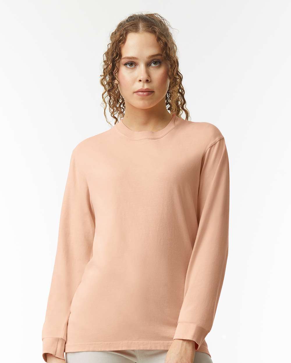 Garment-Dyed Heavyweight Long Sleeve T-Shirt - OnModelFront - B08108073 - Peachy