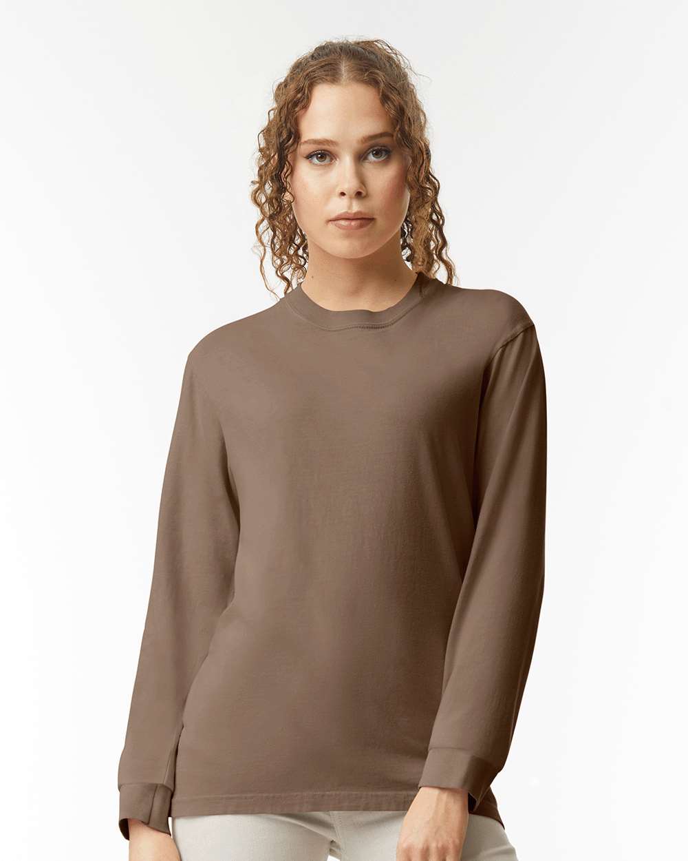 Garment-Dyed Heavyweight Long Sleeve T-Shirt - OnModelFront - B08108113 - Espresso