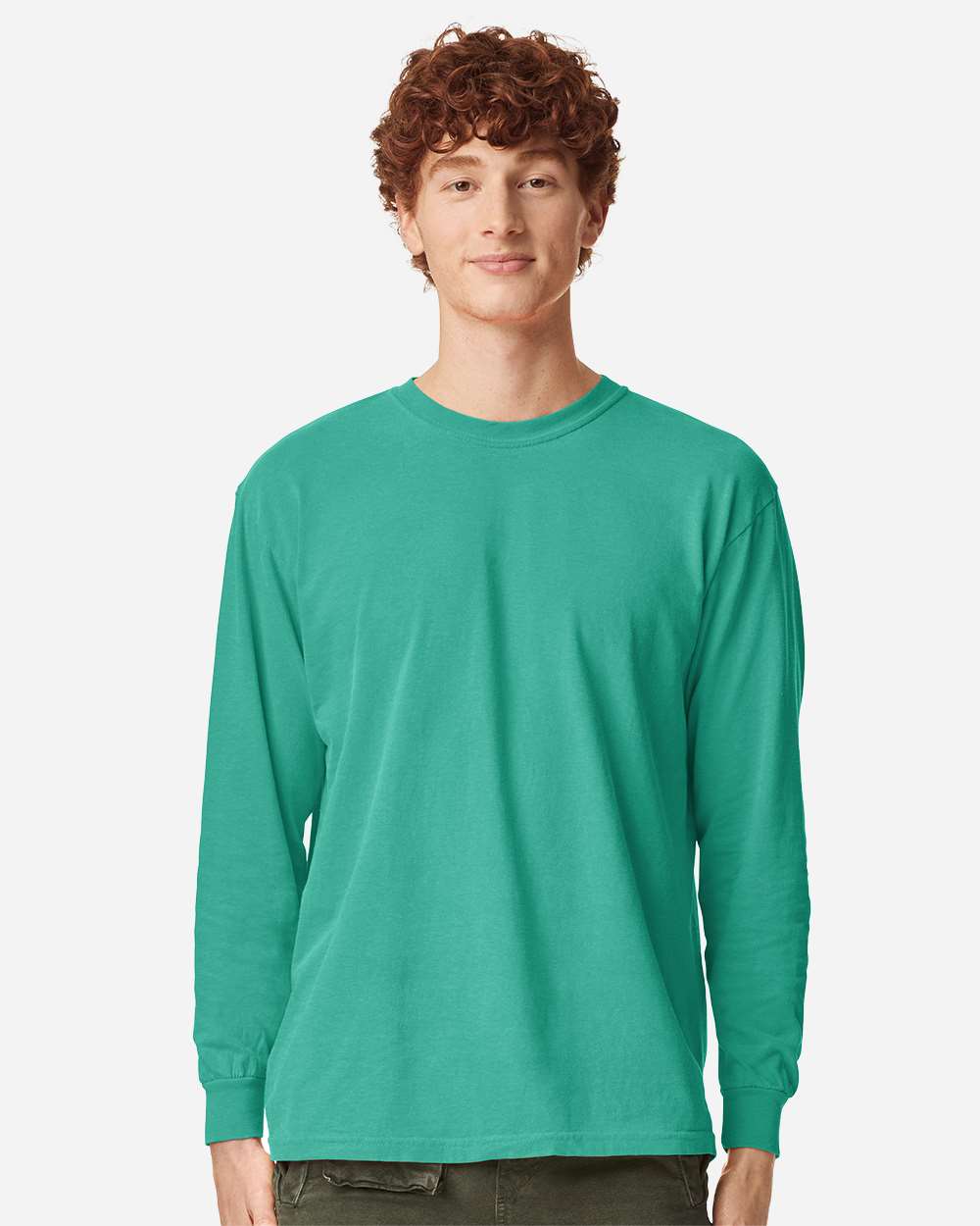 Garment-Dyed Heavyweight Long Sleeve T-Shirt - OnModelFront - B08108743 - Island Green