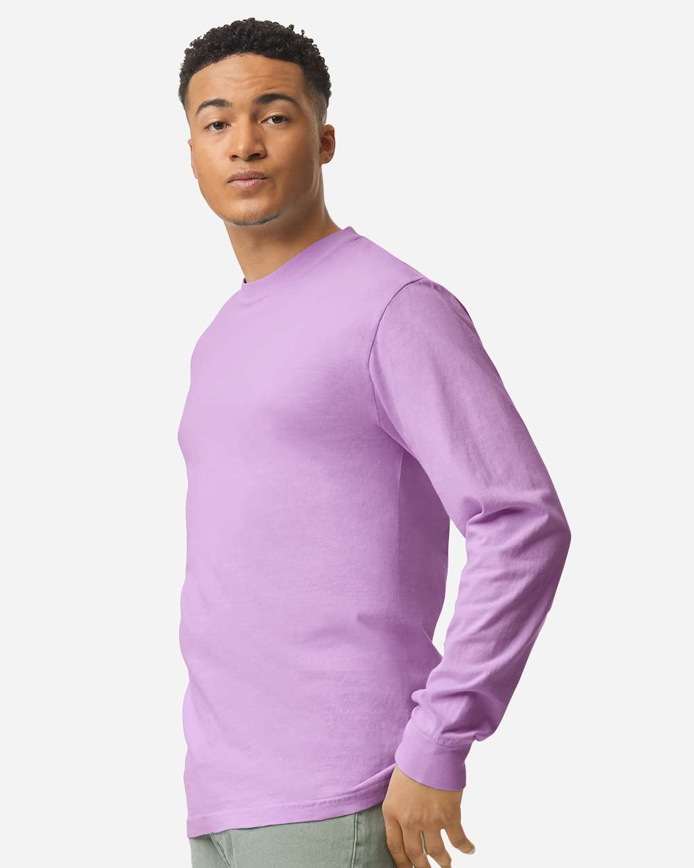 Garment-Dyed Heavyweight Long Sleeve T-Shirt - OnModelSide - B08108043 - Orchid