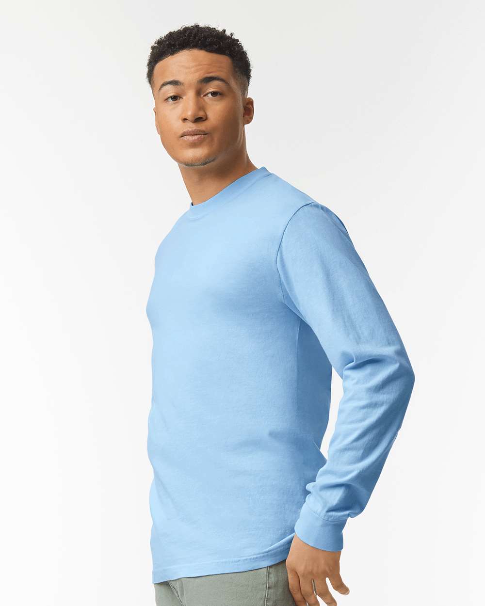 Garment-Dyed Heavyweight Long Sleeve T-Shirt - OnModelSide - B08108063 - Hydrangea