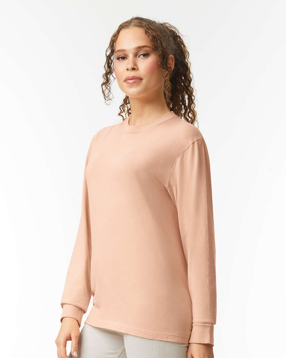 Garment-Dyed Heavyweight Long Sleeve T-Shirt - OnModelSide - B08108073 - Peachy