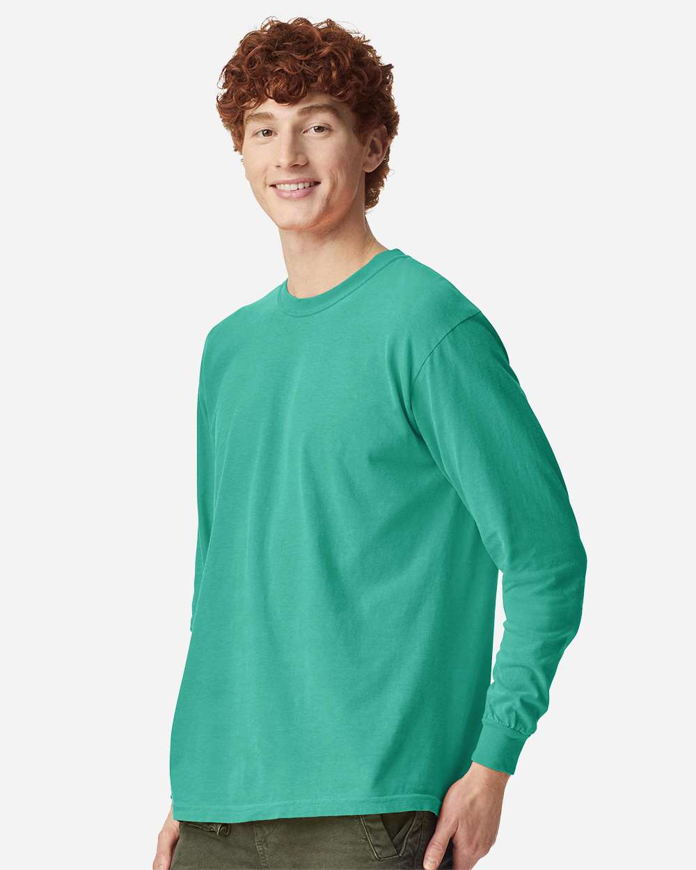 Garment-Dyed Heavyweight Long Sleeve T-Shirt - OnModelSide - B08108743 - Island Green