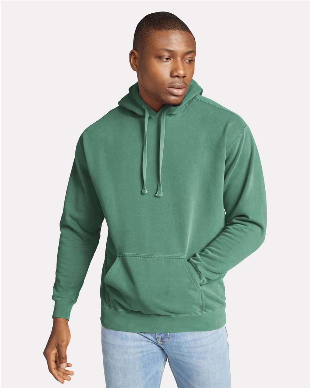 Unisex Garment-Dyed Hooded Sweatshirt - OnModelFront - B70108393 - Light Green
