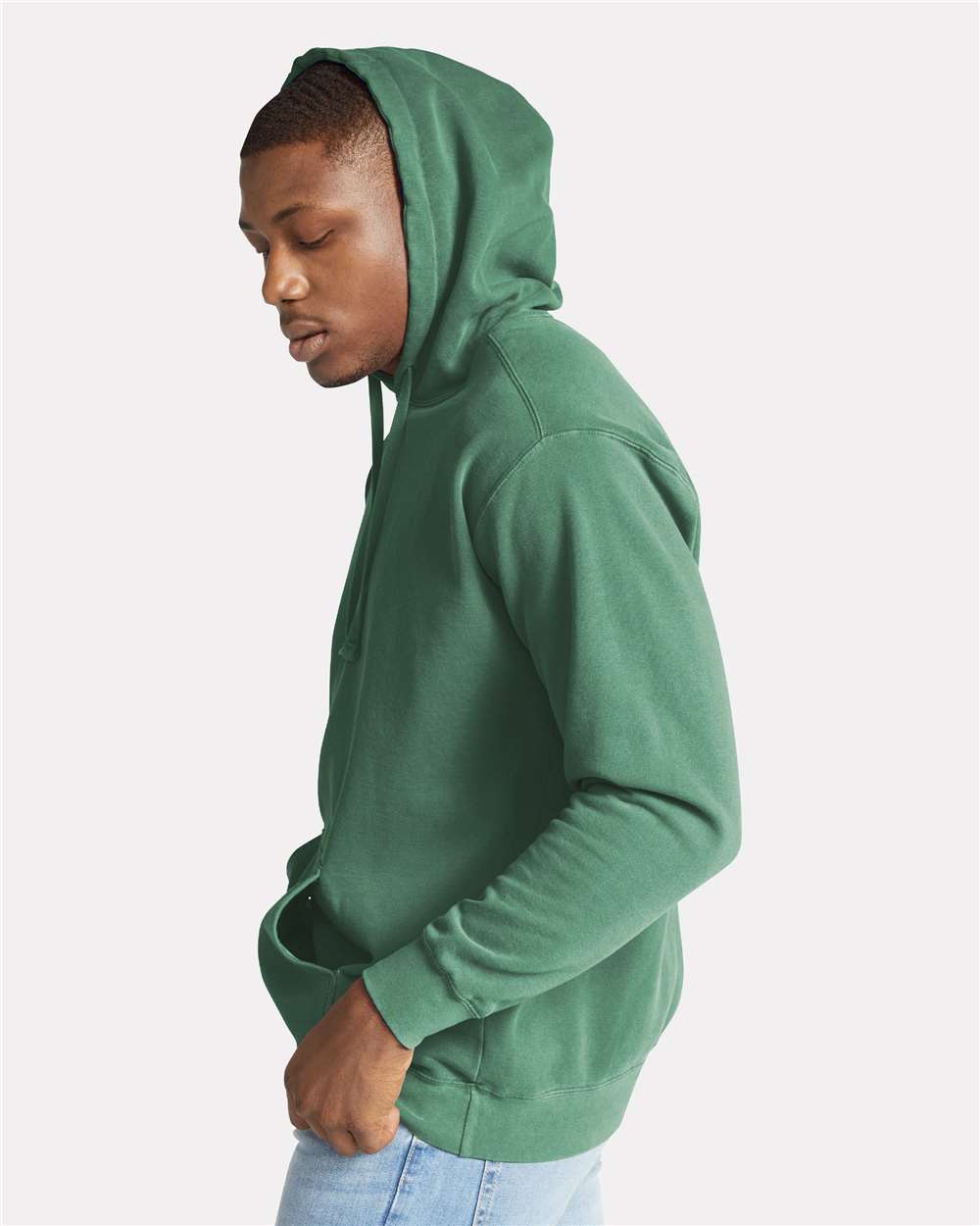 Unisex Garment-Dyed Hooded Sweatshirt - OnModelSide - B70108393 - Light Green
