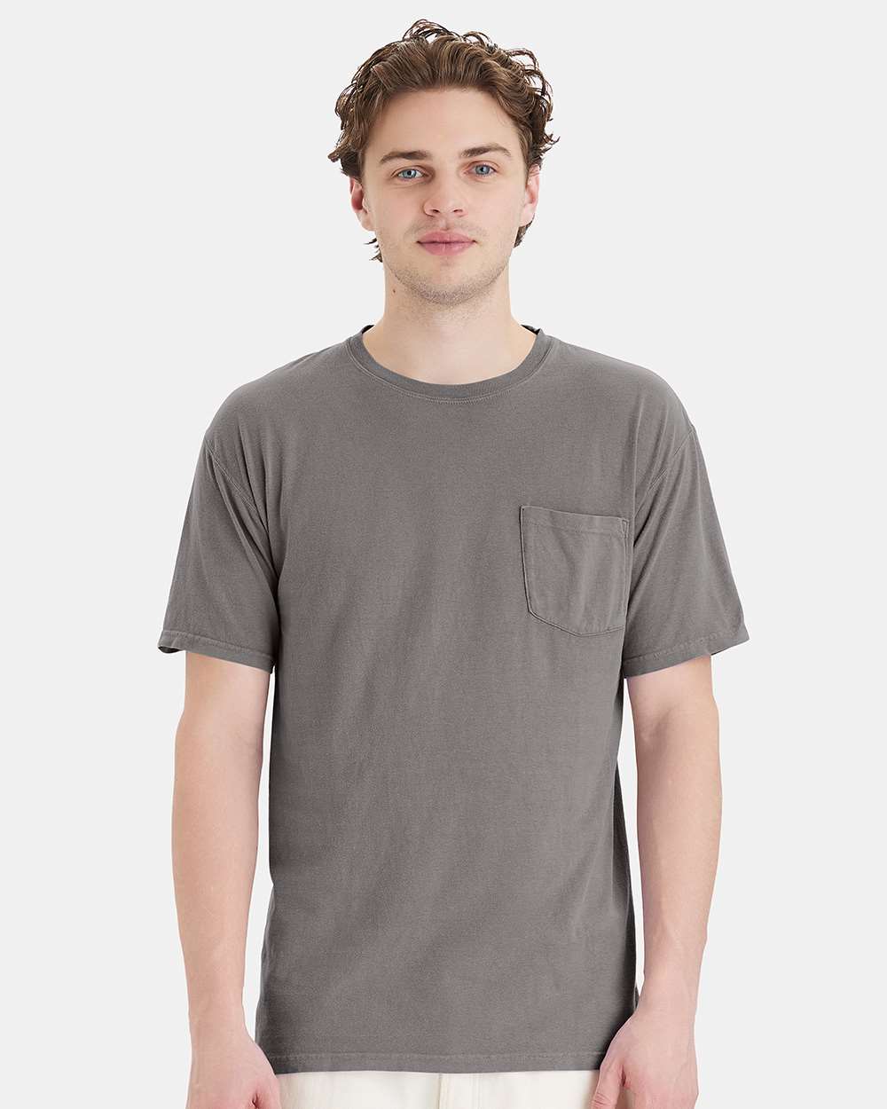 Unisex Garment-Dyed Pocket T-Shirt - OnModelFront - B35200133 - Concrete Grey