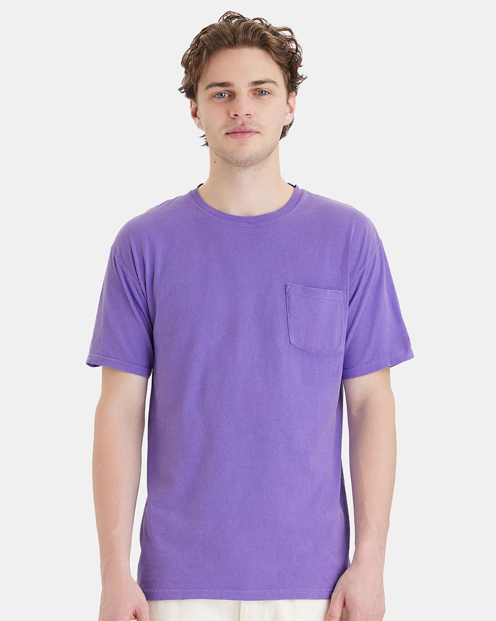 Unisex Garment-Dyed Pocket T-Shirt - OnModelFront - B35200213 - Lavender
