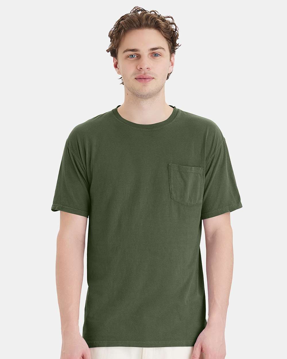 Unisex Garment-Dyed Pocket T-Shirt - OnModelFront - B35200623 - Moss