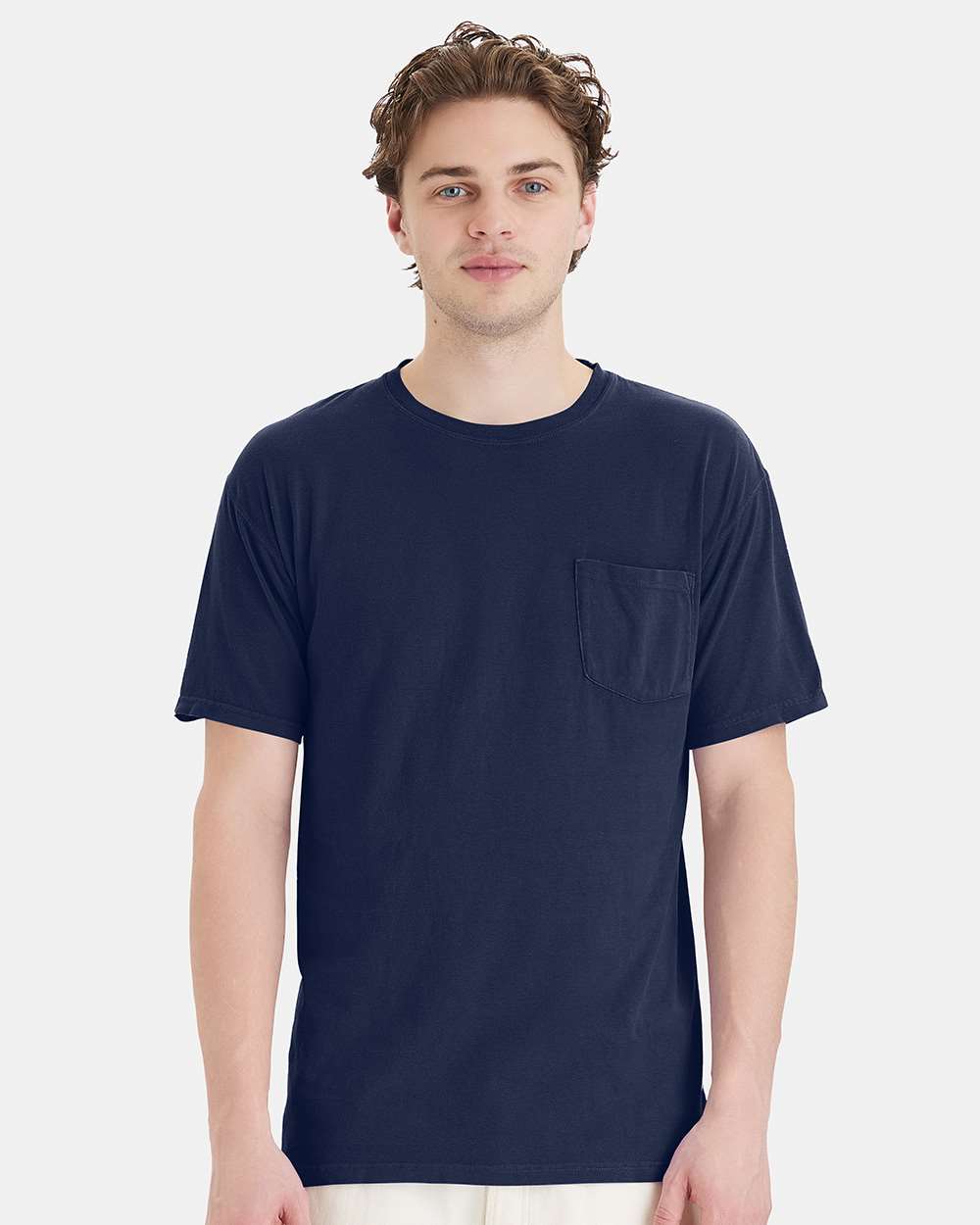 Unisex Garment-Dyed Pocket T-Shirt - OnModelFront - B35200653 - Navy
