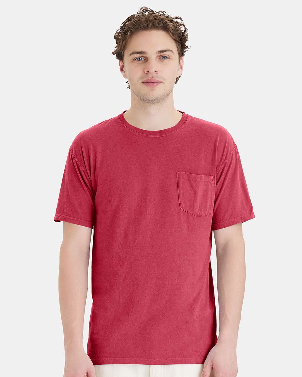 Unisex Garment-Dyed Pocket T-Shirt - OnModelFront - B35200703 - Crimson Fall