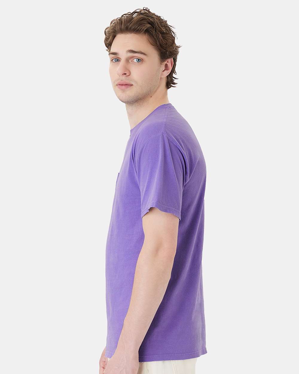 Unisex Garment-Dyed Pocket T-Shirt - OnModelSide - B35200213 - Lavender