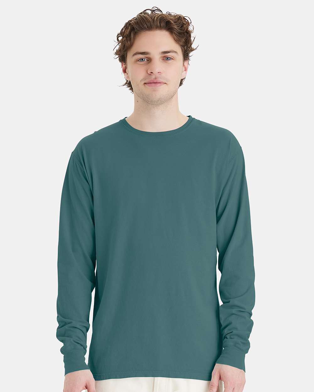 Unisex Garment-Dyed Long Sleeve T-Shirt - OnModelFront - B35300173 - Cactus