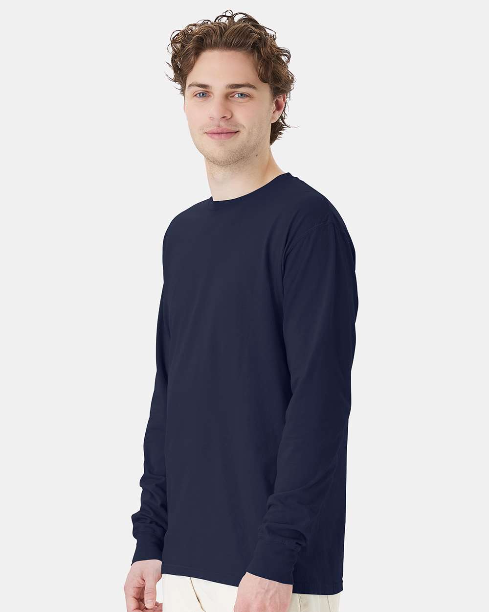 Unisex Garment-Dyed Long Sleeve T-Shirt - OnModelSide - B35300653 - Navy