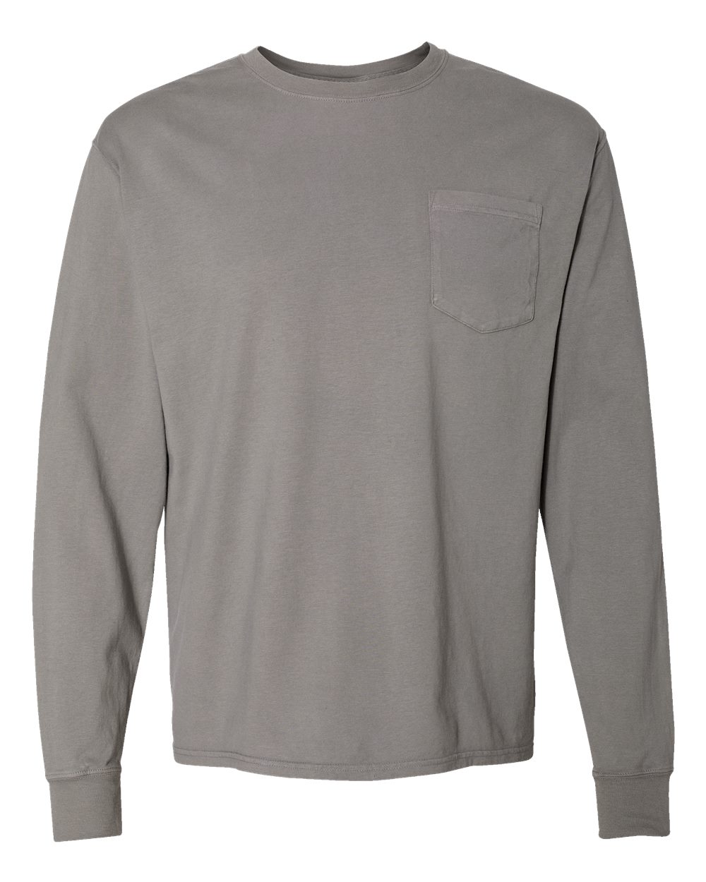 Unisex Garment-Dyed Long Sleeve T-Shirt With a Pocket - Front - B35400133 - Concrete Grey