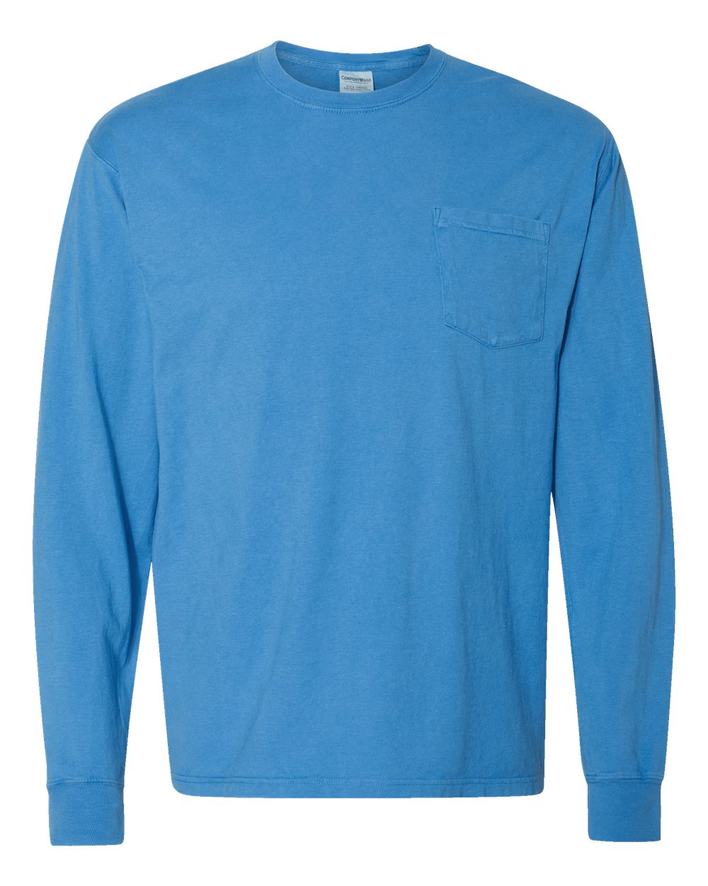 Unisex Garment-Dyed Long Sleeve T-Shirt With a Pocket - Front - B35400253 - Summer Sky Blue