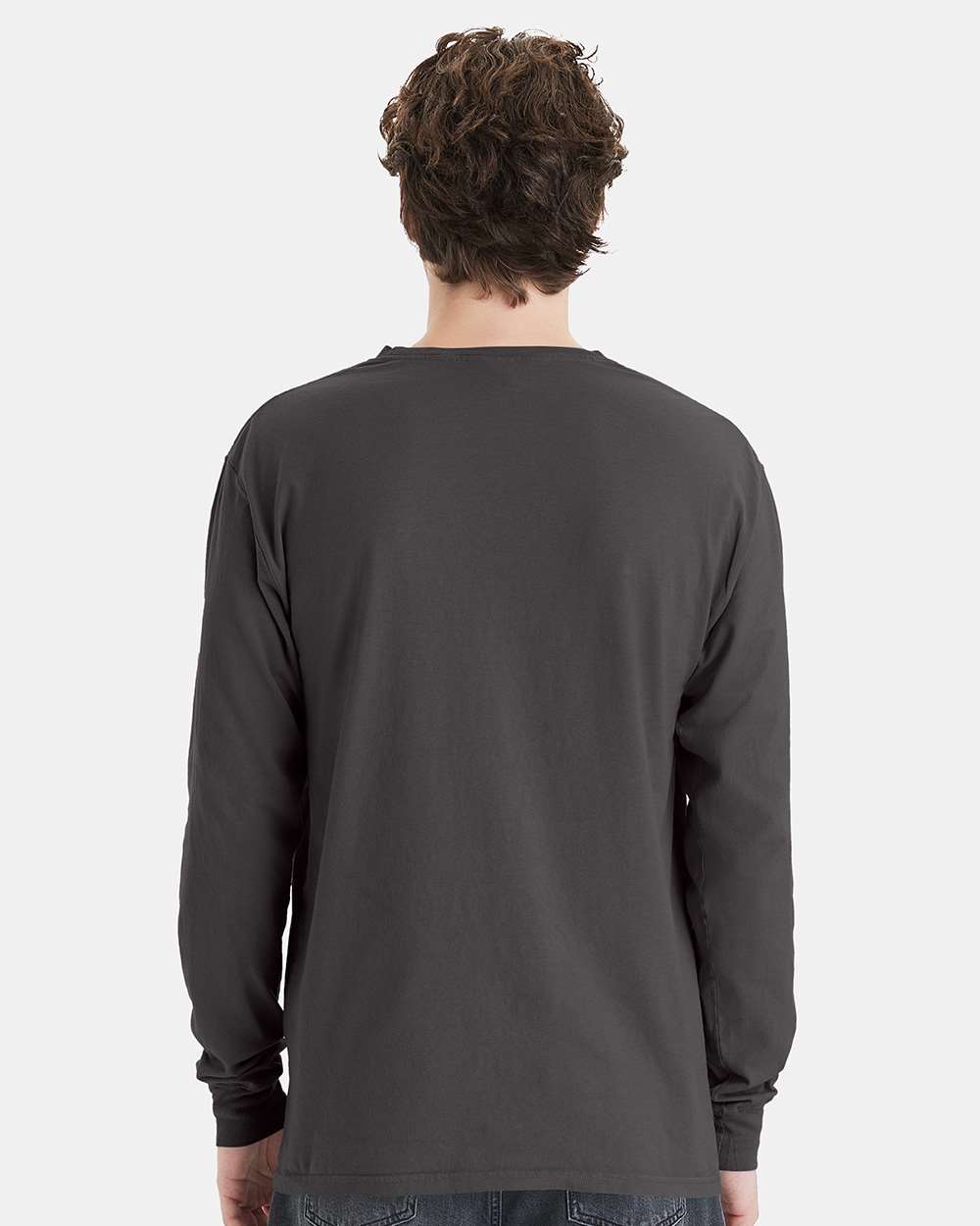 Unisex Garment-Dyed Long Sleeve T-Shirt With a Pocket - OnModelBack - B35400093 - New Railroad Grey