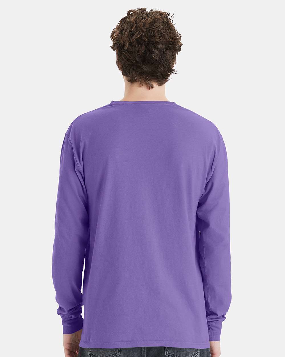 Unisex Garment-Dyed Long Sleeve T-Shirt With a Pocket - OnModelBack - B35400217 - Lavender