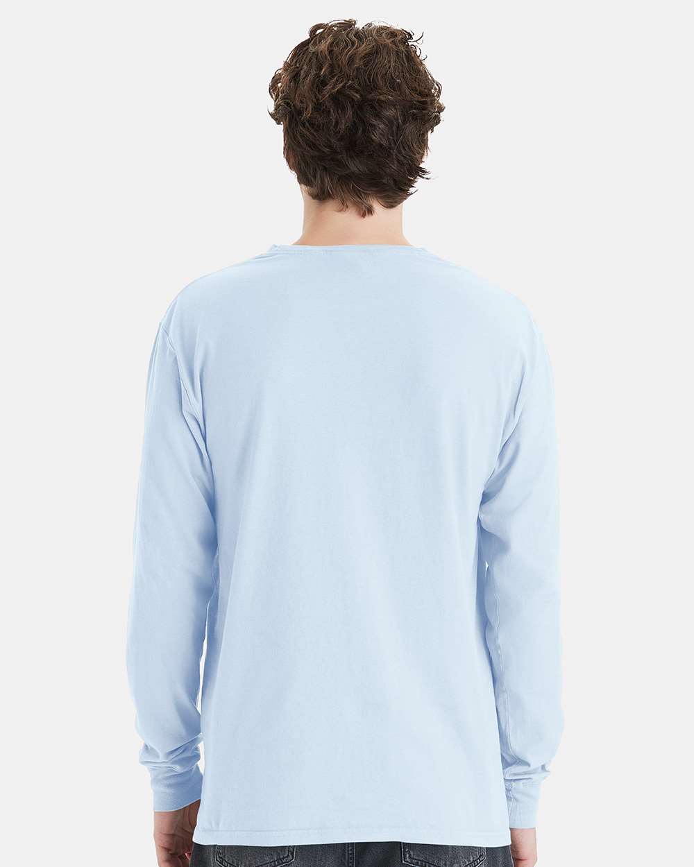 Unisex Garment-Dyed Long Sleeve T-Shirt With a Pocket - OnModelBack - B35400265 - Soothing Blue