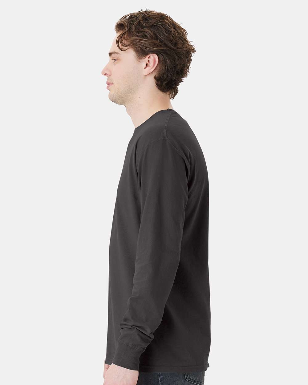 Unisex Garment-Dyed Long Sleeve T-Shirt With a Pocket - OnModelSide - B35400093 - New Railroad Grey