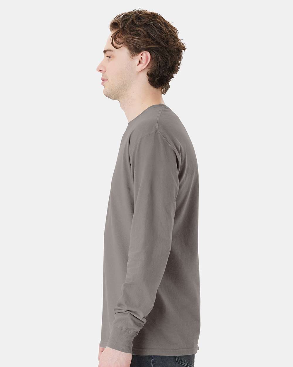 Unisex Garment-Dyed Long Sleeve T-Shirt With a Pocket - OnModelSide - B35400133 - Concrete Grey