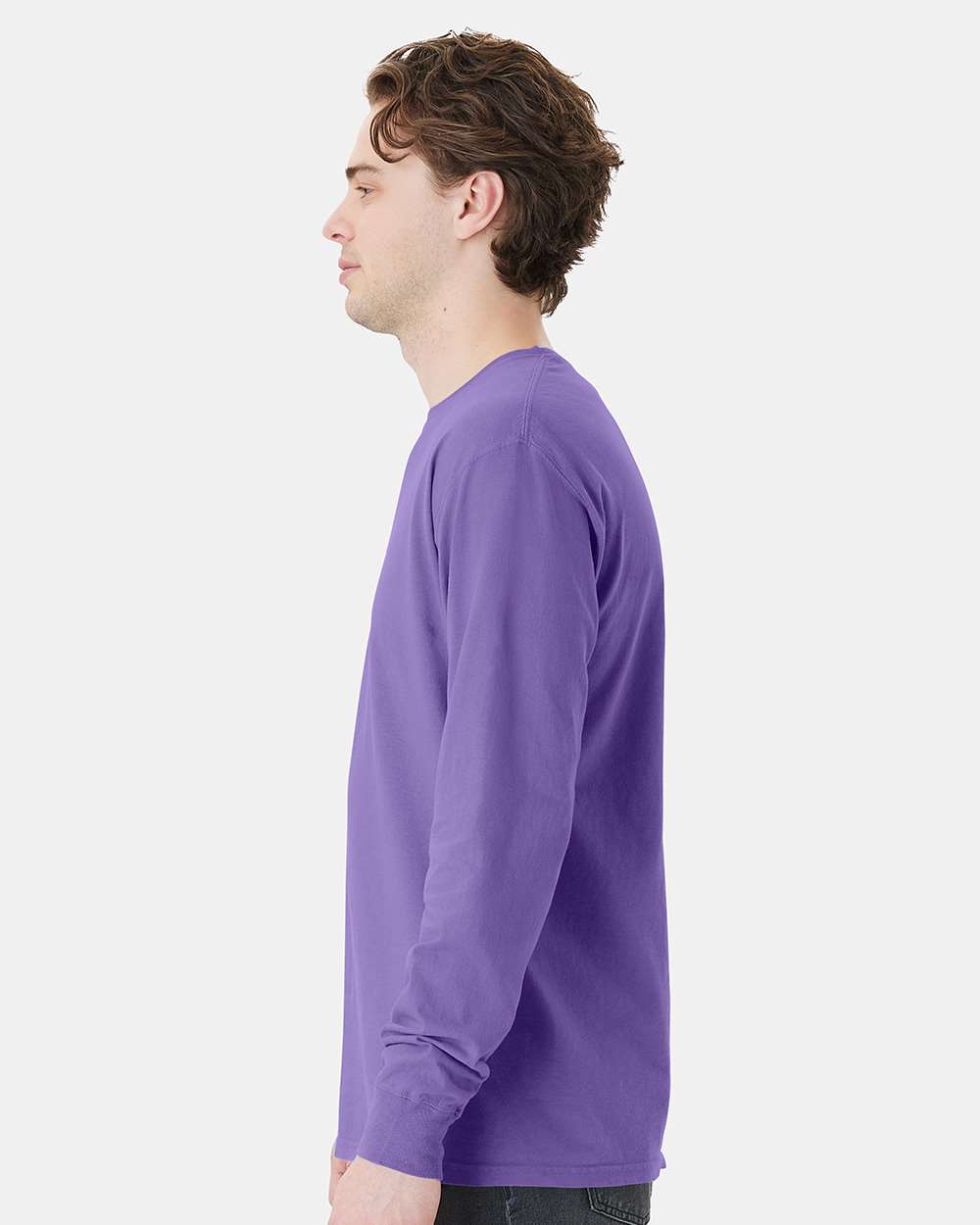 Unisex Garment-Dyed Long Sleeve T-Shirt With a Pocket - OnModelSide - B35400217 - Lavender