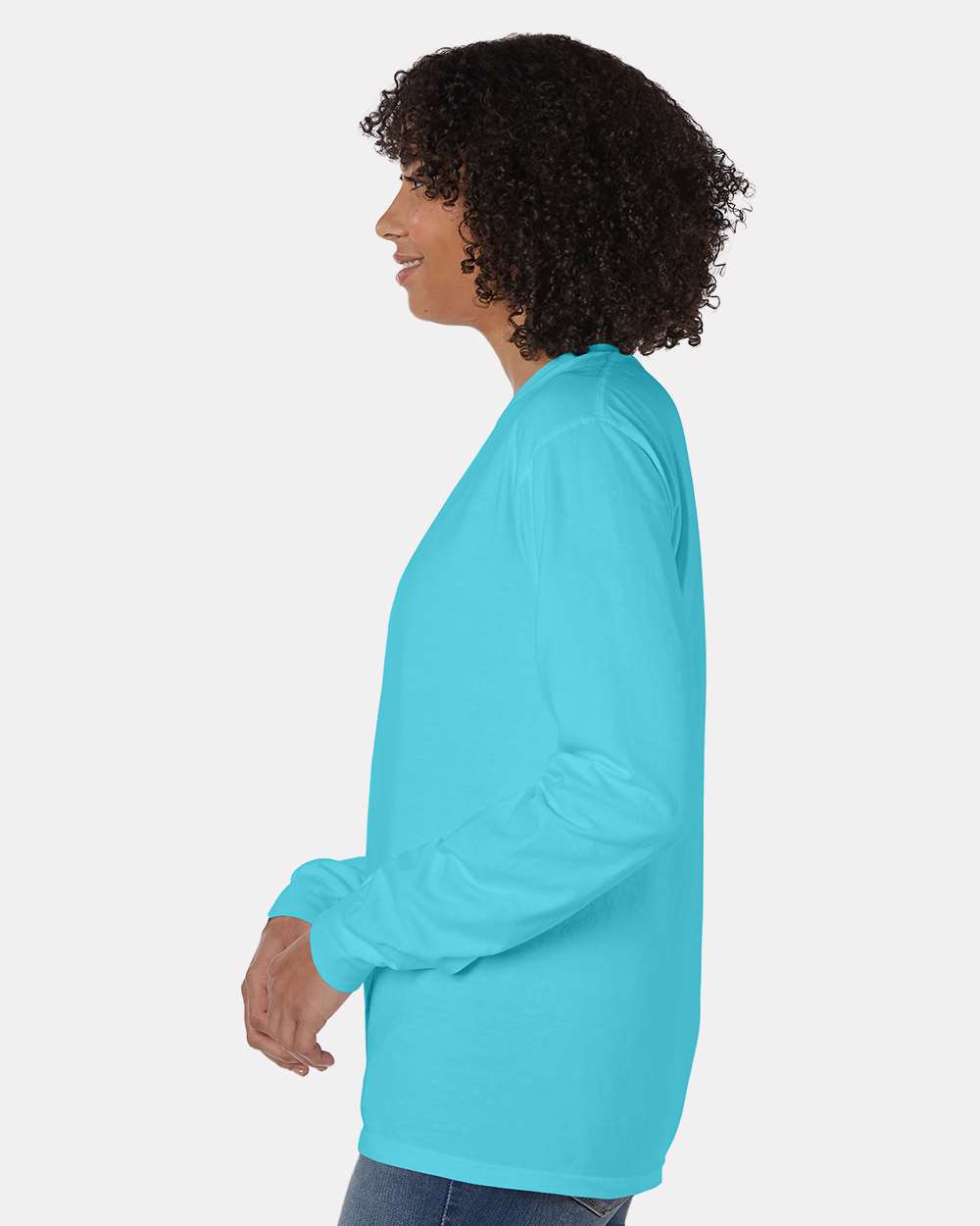 Unisex Garment-Dyed Long Sleeve T-Shirt With a Pocket - OnModelSide - B35400247 - Freshwater