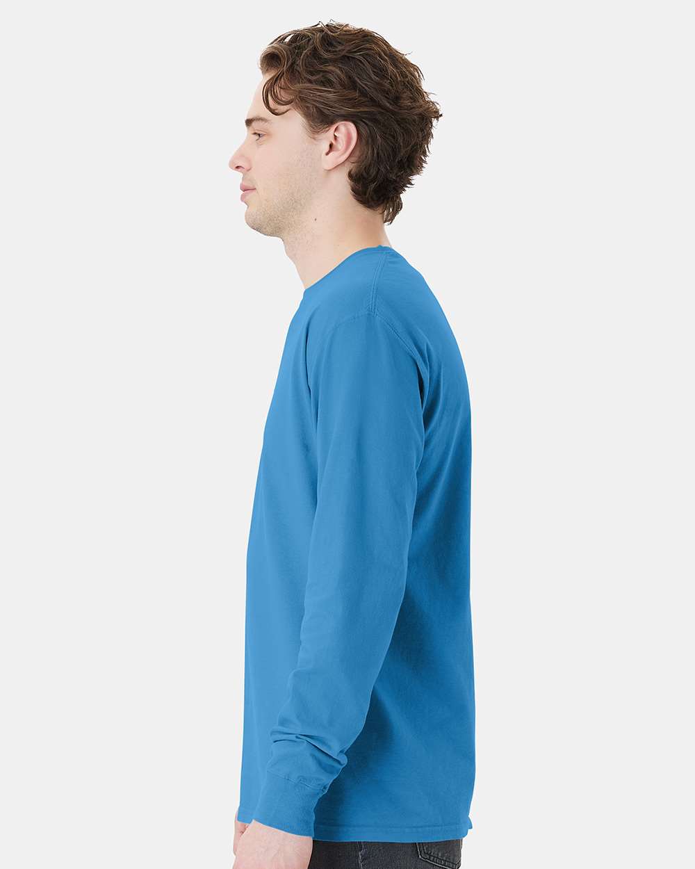 Unisex Garment-Dyed Long Sleeve T-Shirt With a Pocket - OnModelSide - B35400253 - Summer Sky Blue