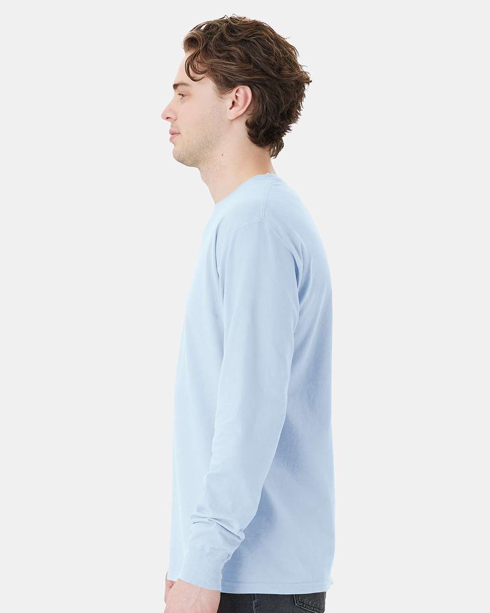 Unisex Garment-Dyed Long Sleeve T-Shirt With a Pocket - OnModelSide - B35400265 - Soothing Blue