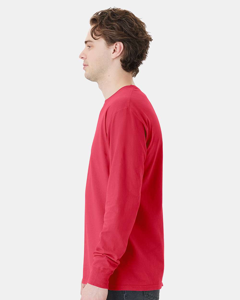 Unisex Garment-Dyed Long Sleeve T-Shirt With a Pocket - OnModelSide - B35400703 - Crimson Fall