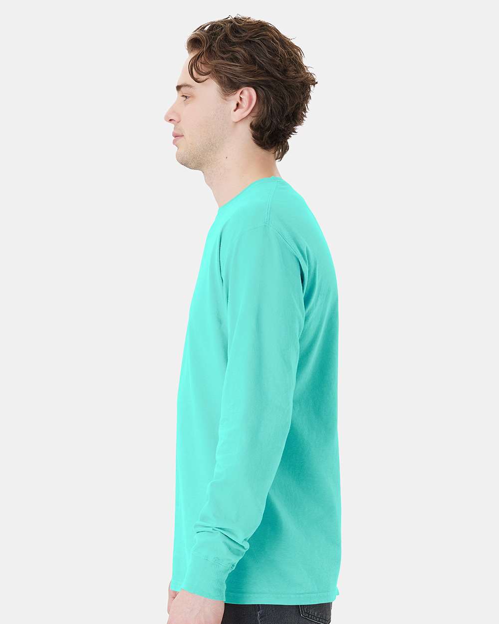 Unisex Garment-Dyed Long Sleeve T-Shirt With a Pocket - OnModelSide - B35400873 - Mint