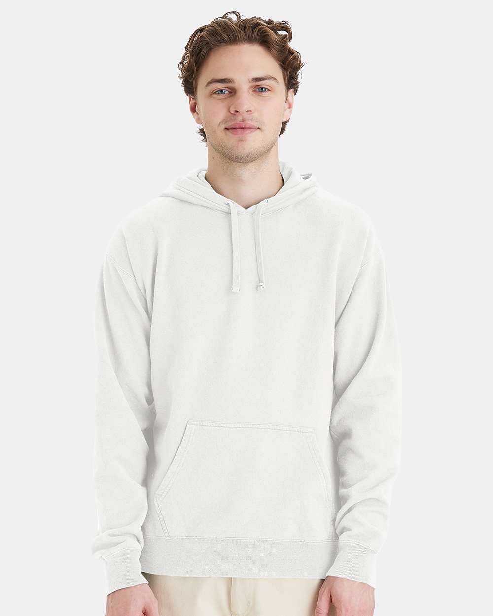 Unisex Garment-Dyed Hooded Sweatshirt - OnModelFront - B35800013 - White